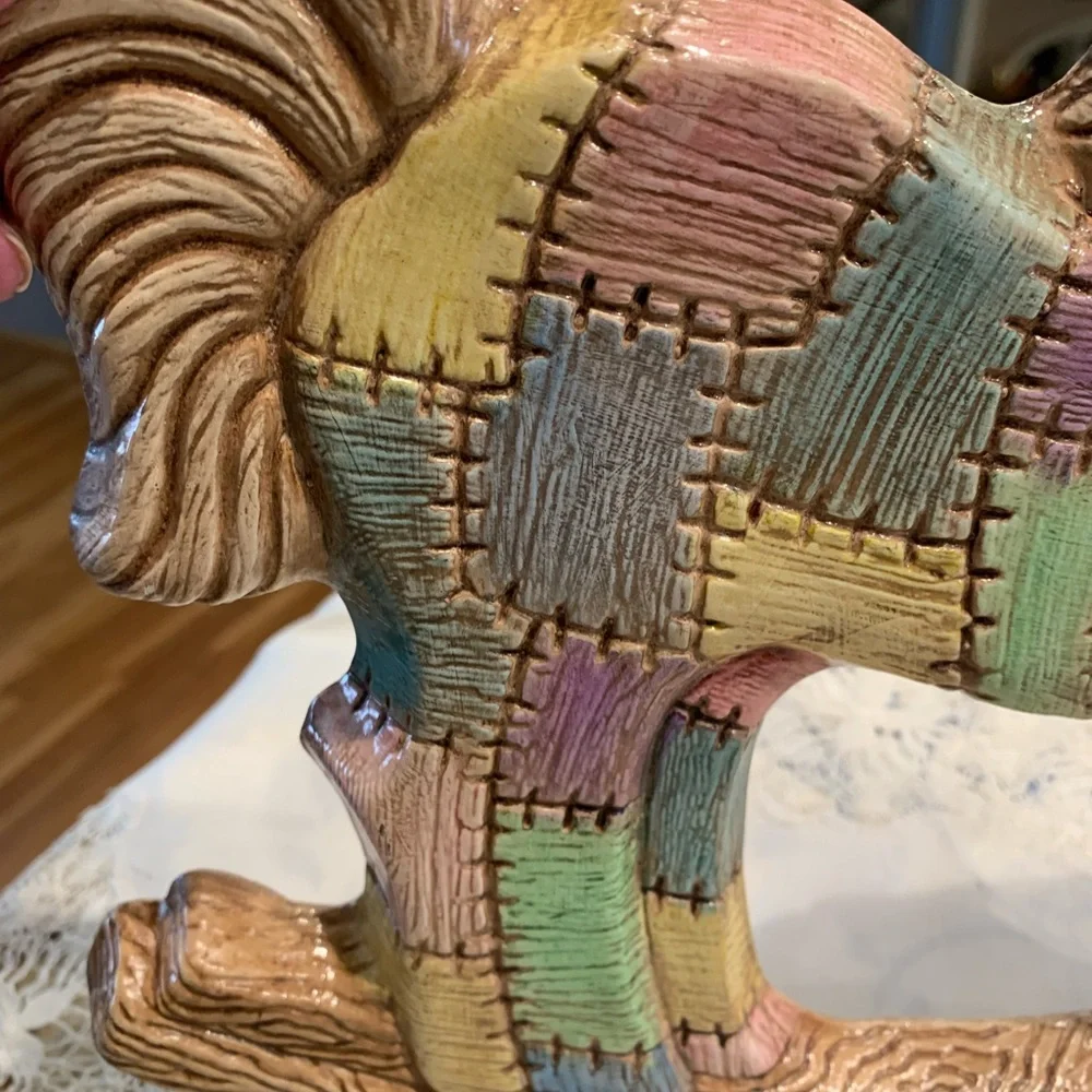 Vintage Ceramic Patchwork Rocking Horse Figurine